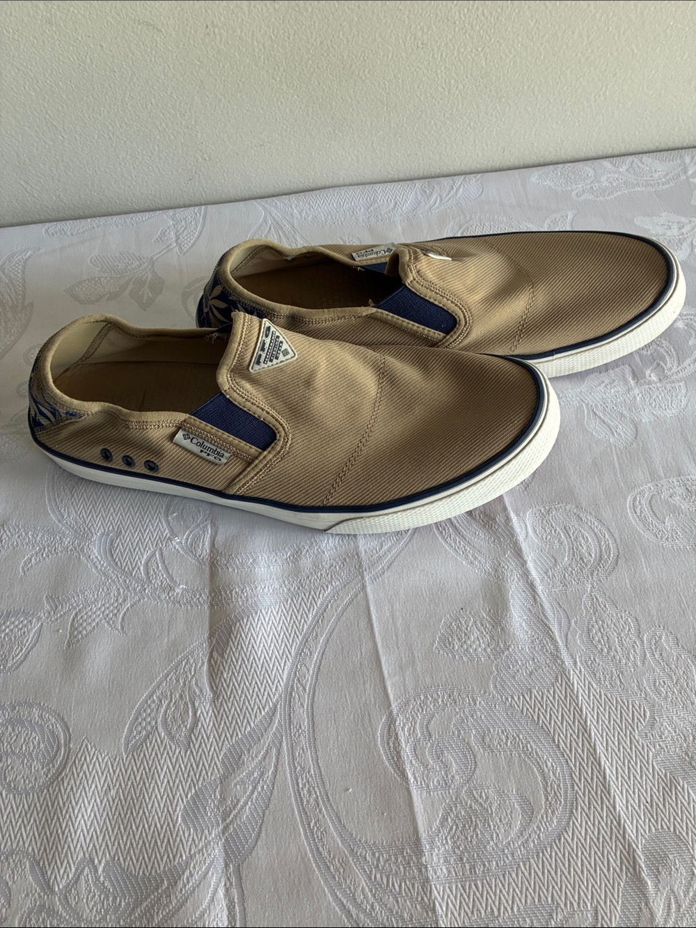 Columbia Tan and Navy Slip-On Canvas Loafers